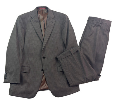 Hart Schaffner Marx 42R 36x29 2pc Pant Suit Brown Plaid Recent Modern Wool USA