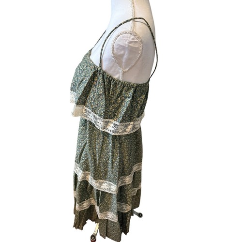 Vintage 70s Floral Tiered Romantic Country Summer Sundress Green - Picture 5 of 8