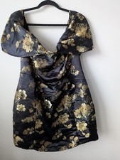 Black Oriental Floral Embroider Bodycon Dress Size 14 Pretty Little Things