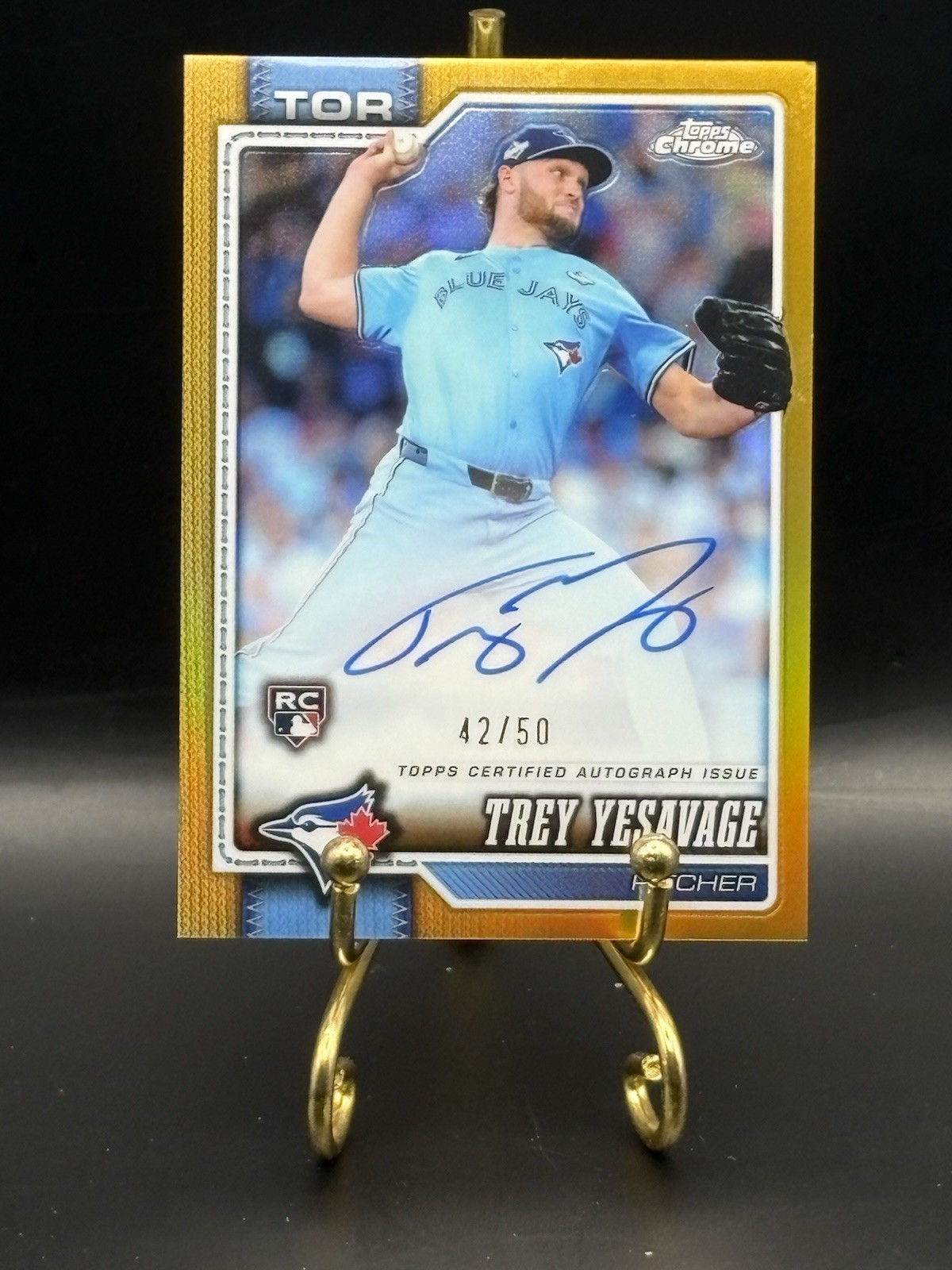2026 Topps Chrome Trey Yesavage Rookie True Gold Refractor auto 44/50 Blue Jays