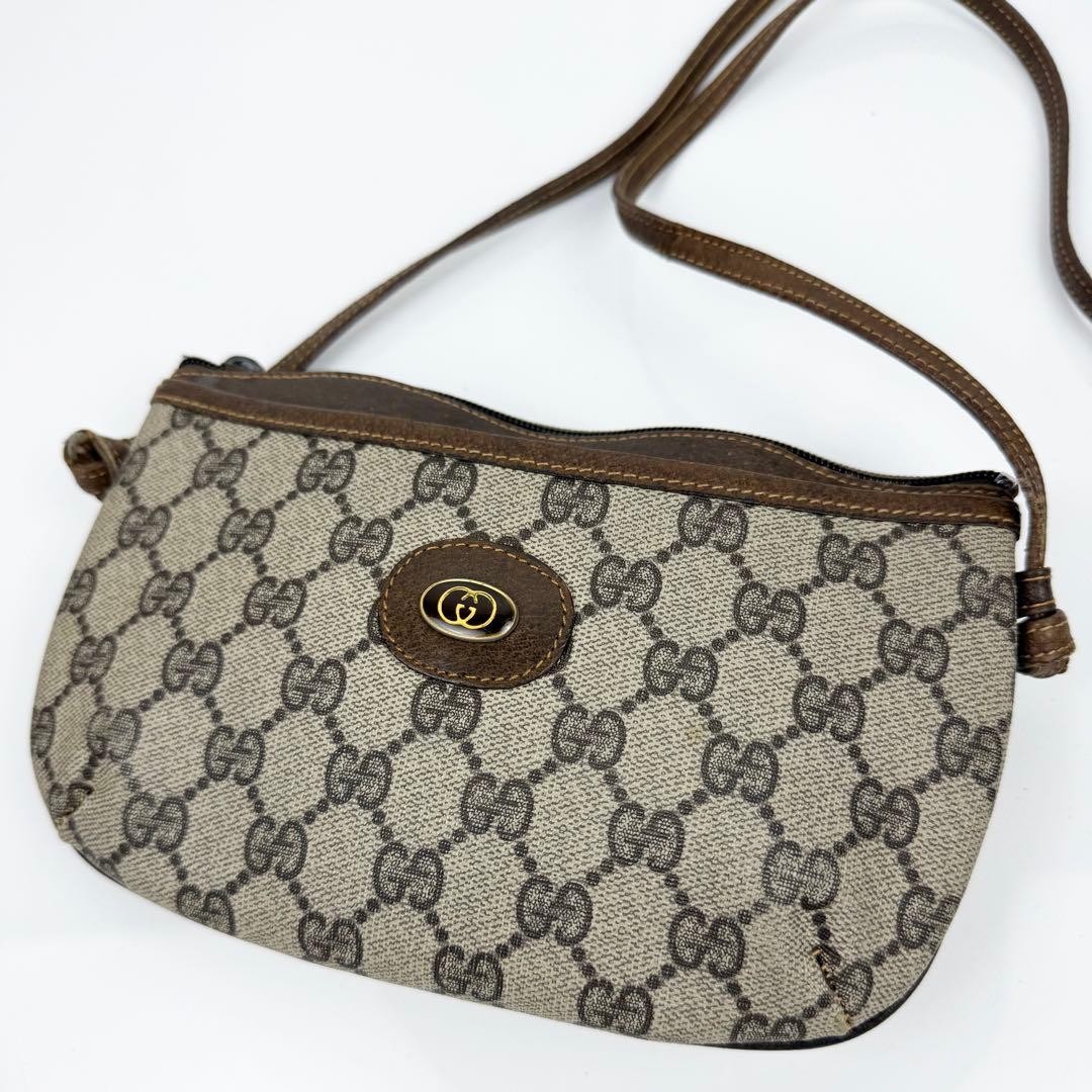 GUCCI Vintage GG Supreme Crossbody Bag Leather Canvas Brown 14cm x 21cm