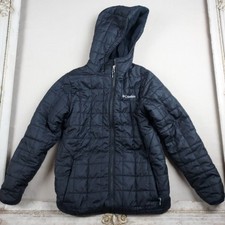 Columbia Youth Medium Black Hooded Puffer Jacket Fleece Lined Full Zip Winter