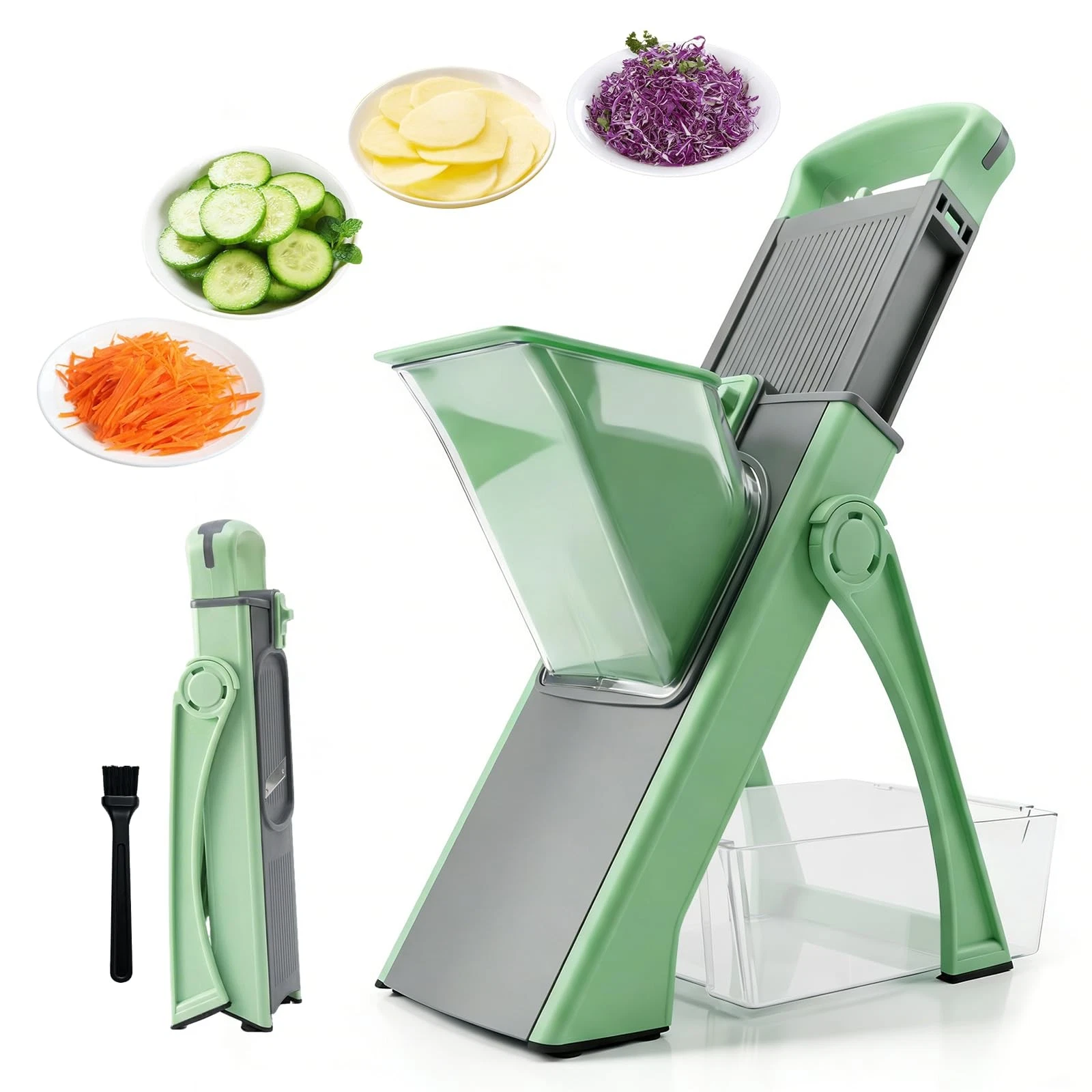 4-in-1 Safe Mandoline Slicer & Vegetable Chopper with 0.1-8mm Adjustable Thic...