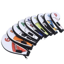 9Pcs Golf Iron Head Covers Sleeve Digital Zipper Sport Pattern Protective PU