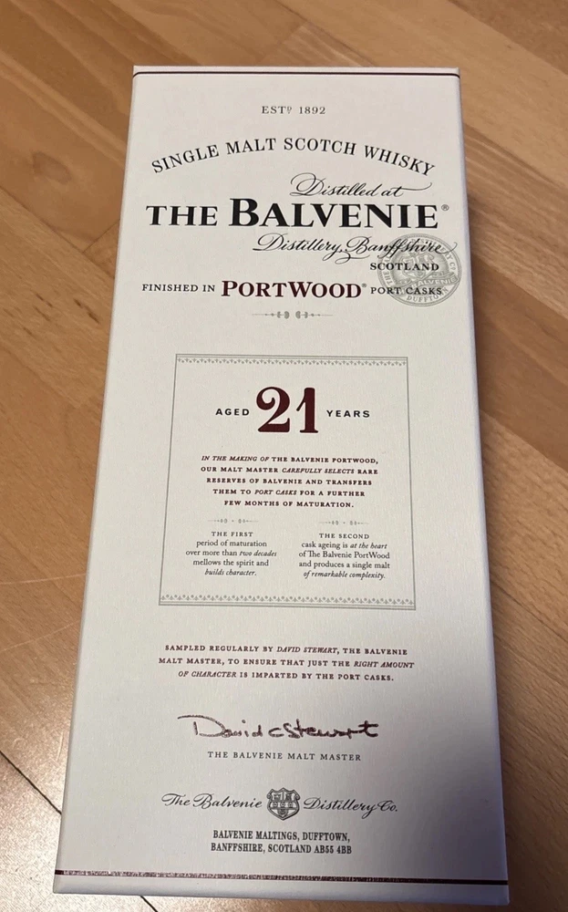 Leere Single Malt Scotch Whisky Verpackung, The Balvenie, Aged 21 Years