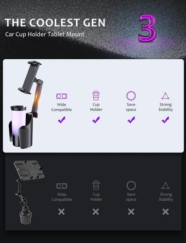 Car Cup Tablet Holder for iPad: Cup Stand Tablet Mount with Adjustable Arm Co... - Picture 2 of 6