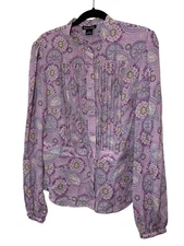 NWT Madison Studio Paisley Blouse Mauve Combo Size 16 Pintuck Bib Yoke Chambray