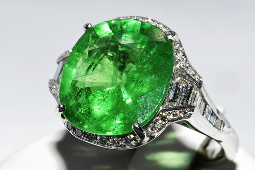 $80,000 9.80CT NATURAL LARGE RARE TSAVORITE & DIAMOND PLATINUM COCKTAIL RING - Picture 6 of 10