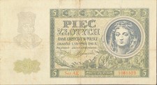 Polen Banknote 5 Zloty P101a2 1941 zirkuliert - gut erhalten