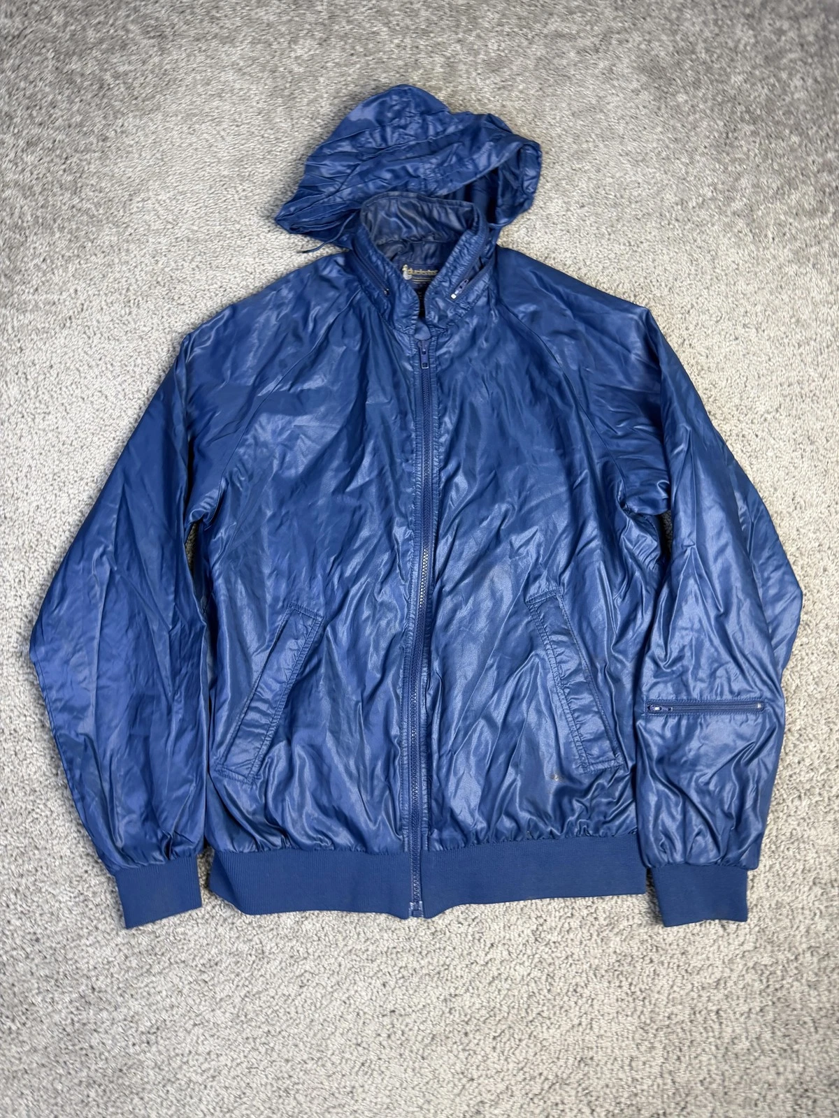 Vintage Duckster Jacket Mens M Blue Windbreaker Hooded Full Zip Lined Nylon