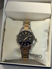 NEW* Seiko Womens Quartz Two-Tone Navy Dial Date Wristwatch