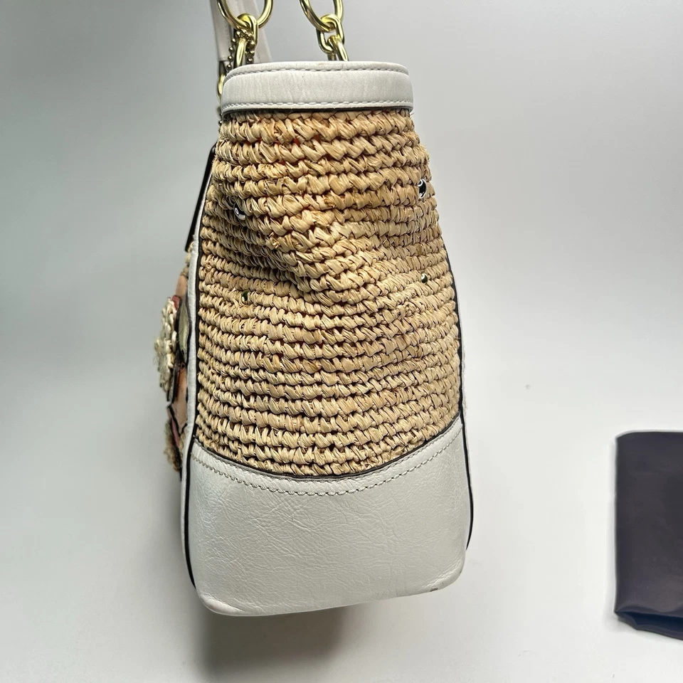 Bolso de hombro Coach Hampton con apliques florales de paja fin de semana blanco coral 19347 Foto 3 de 4