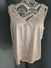 Women  s Vintage JC Penney Camisole Slip Tank Top Size 40 Beige Lace Trim USA