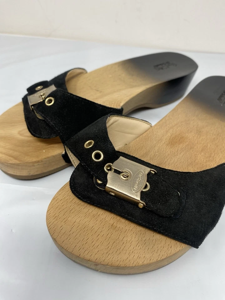 Dr. Scholls Original Collection black suede wooden heel sandal size 6 M - Image 3 of 4