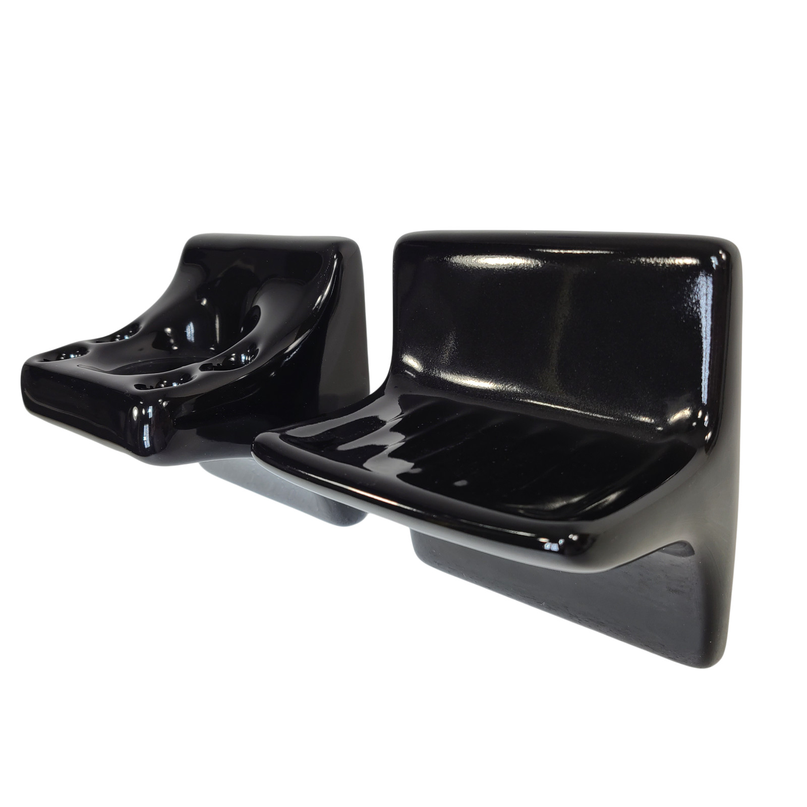 Juego de soporte para cepillo de dientes bandeja vaso jabonero azulejo de cerámica negro vintage