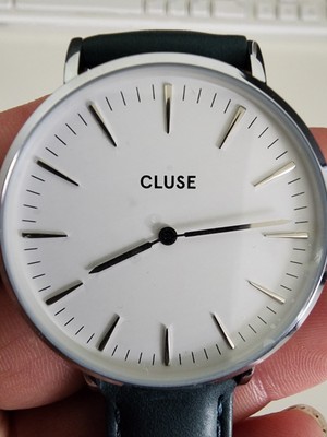 Cluse Women's White Dial Green Genuine Leather Watch 
