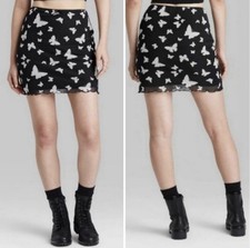 Wild Fable Women's Black With White Butterfly Print Lined Skirt Size XL NWT