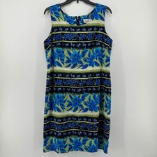 Kathie Lee Collection 90s Blue Green Floral Sheath Dress Sleeveless 14 Resort