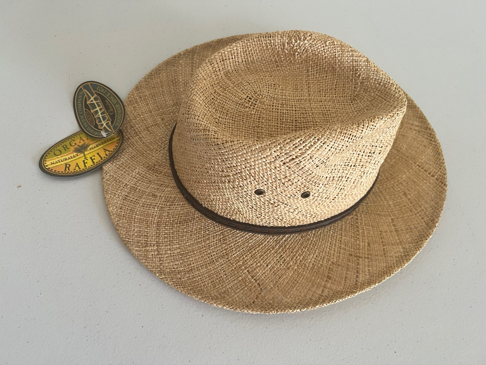 SCALA Dorfman Pacific Western Style Raffia Straw Hat Cowhide W