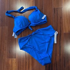 New NWT Victoria's Secret Blue Bikini Swim Set Halter High-Waist Size 34C / M