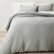 Full/Queen Textured Chambray Cotton Duvet Cover  Sham Set Dark Teal Blue