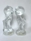 Vintage FENTON Crystal Figurines Kissing Boy & Girl Velvet Glass Satin Set of 2