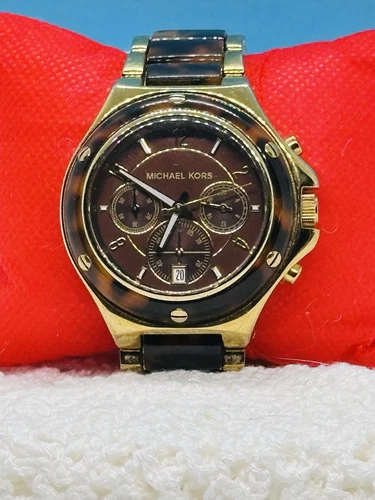 Orologio cronografo Michael Kors Rocktop oro e tartaruga MK5448 con batteria nuova
