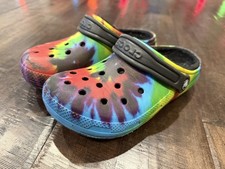 CROCS Classic Fur Lined Clog US W6 Mens 4 Tie Dye Shearling Mule Slipper Shoes