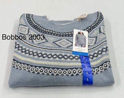Weatherproof Vintage Women's Fairisle Ribbed Cuffs & Hem Sweater, Blue, Size L
