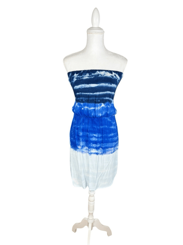 Abito senza spalline giovane favoloso e rotto blu tie dye aperto dietro taglia small - Foto 1 di 7