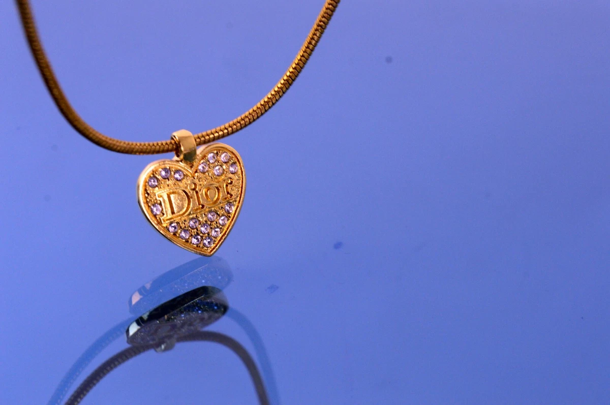 Christian Dior Gold Chain Rhinestone Women s Necklace LOVE Pendant