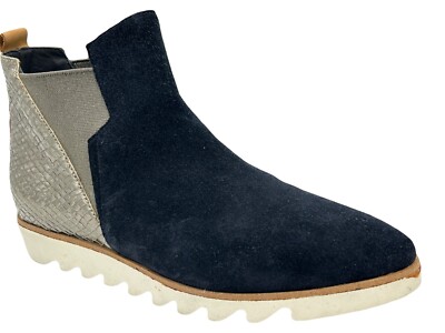 Donna Carolina Nubuk Leder Stiefeletten Chelsea Boots Gr. 36 Blau Silber