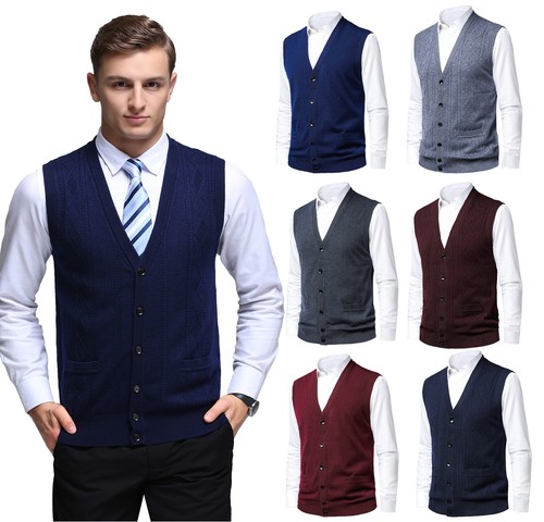 Mens Knitted Button Cardigan V-Neck 