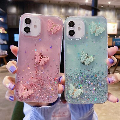 For OPPO Flash Bling Silver Foil Butterfly Women Phone Case
