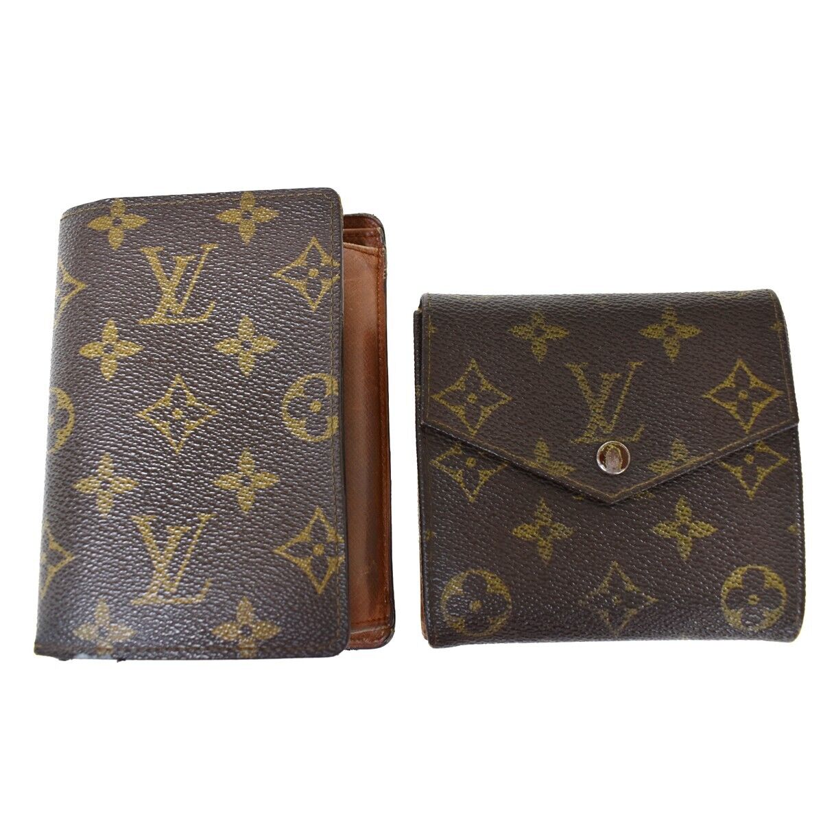 LOUIS VUITTON 2 Set Bifold Wallet Purse Monogram Leather Brown 07MX585