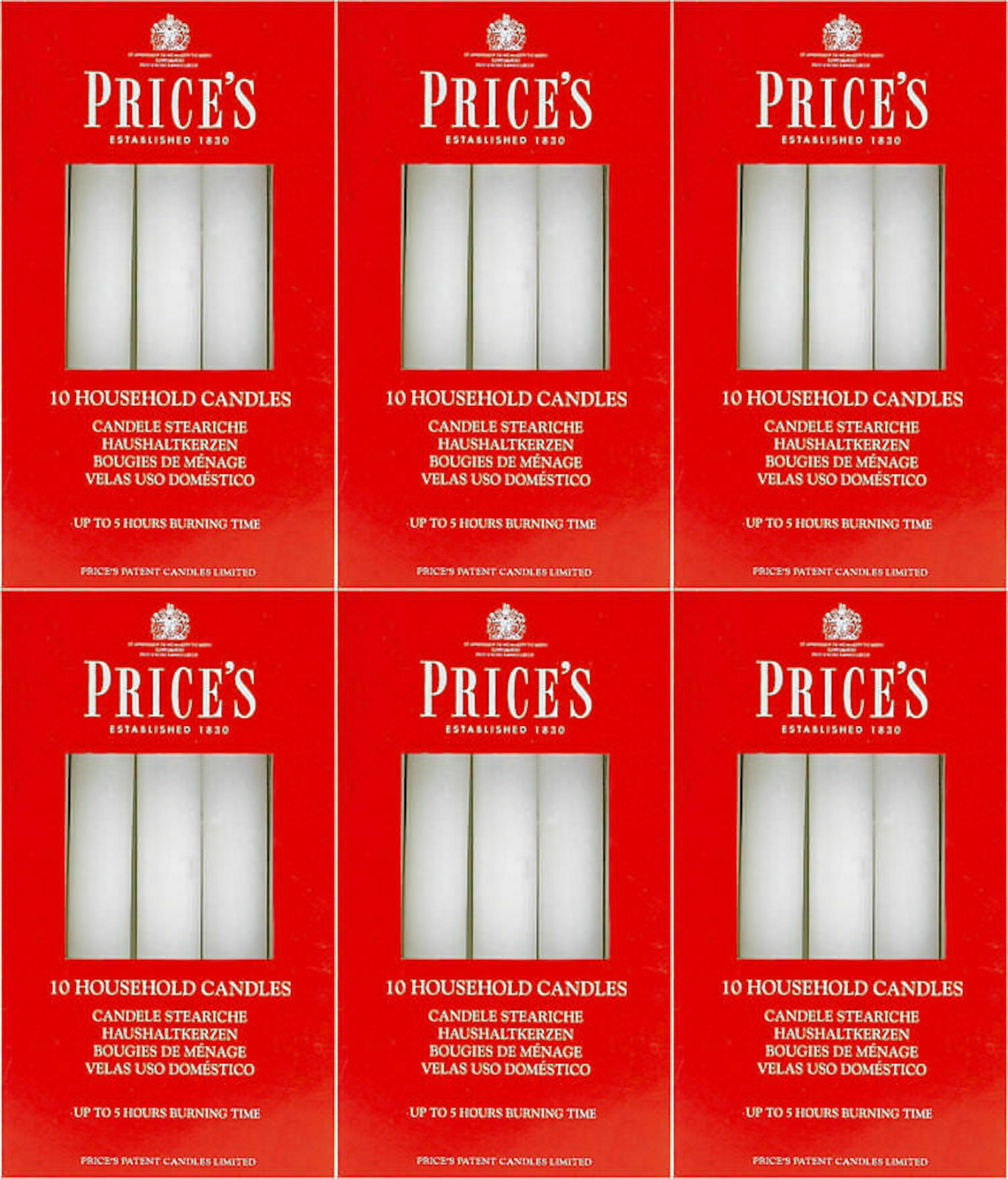 60x Price's Candles Household Vax Candles - Up to 5 Hours Burning Time - White