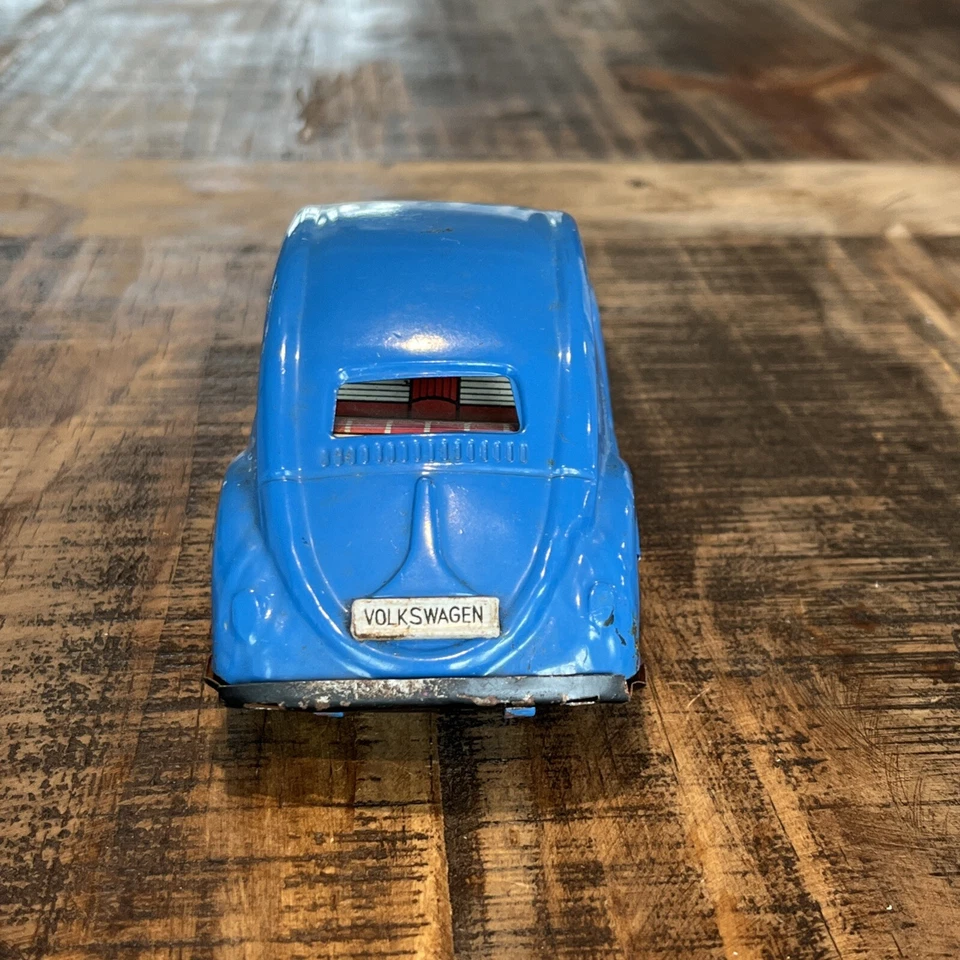 Vintage 60s Japan  friction VOLKSWAGEN BEETLE bug 7” TIN toy car blue VW - Image 4 of 4