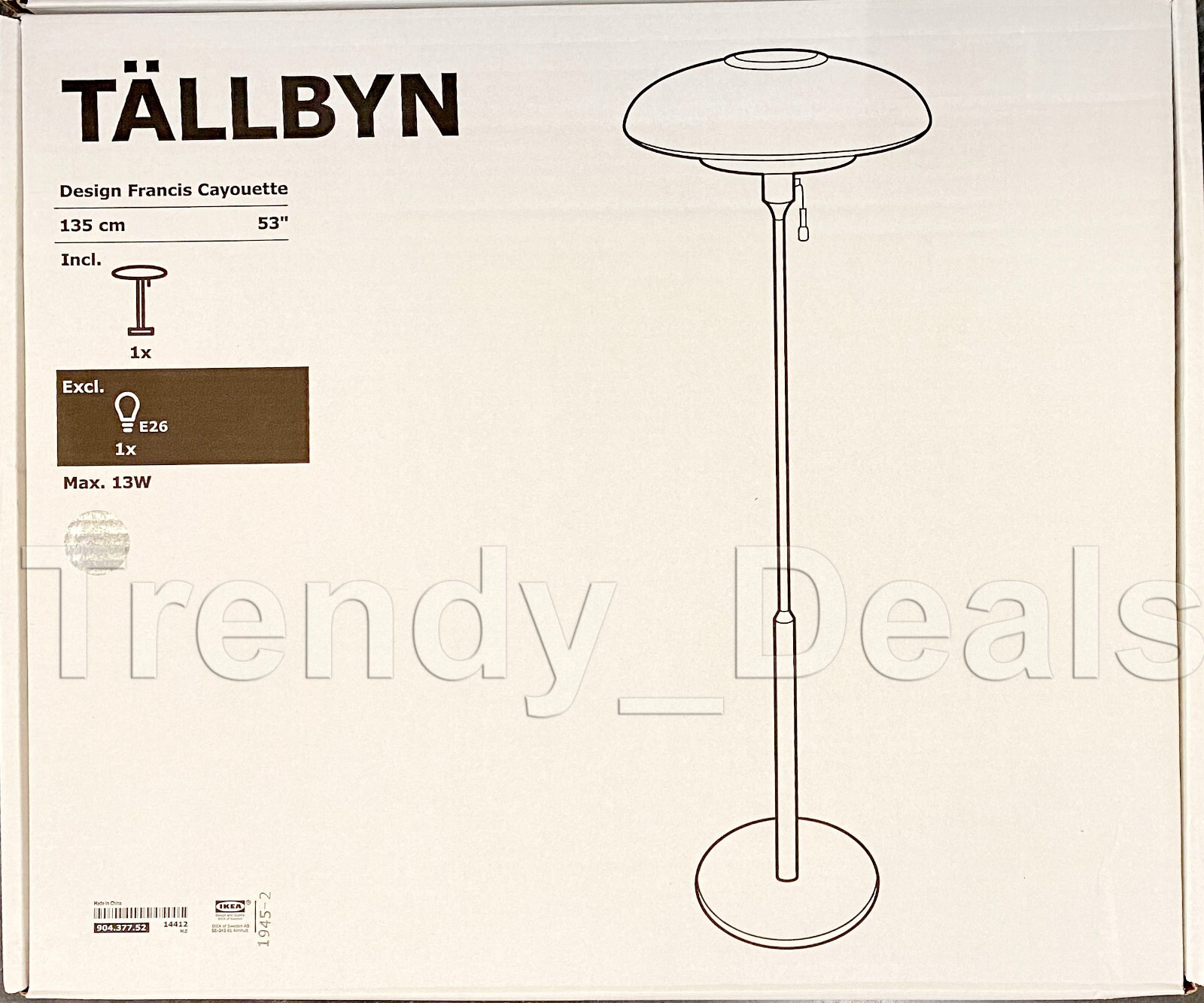 IKEA TÄLLBYN TALLBYN Floor Lamp, NickelPlated Opal Glass White 53
