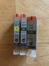 New Lot of 3 Cartridges Tanks Canon Pixma PGI-220BK, CLI-221BK, CLI-221Y