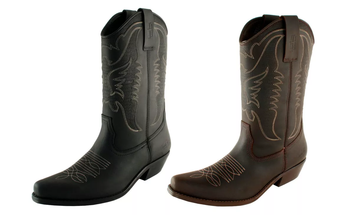 Regan Forudsige jul Mens Cowboy Boots Black Brown Boots JOHNNY BULLS Western Genuine Leather |  eBay