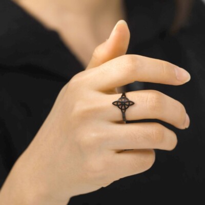Stainless Steel Witches Knot Rings Openworked Knot Adjustable Rings
