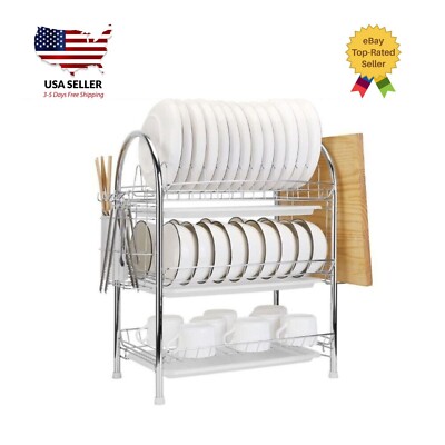 Sink Dish Drying Rack 3-Tier Stainless Kitchen Shelf Cutlery Drainer