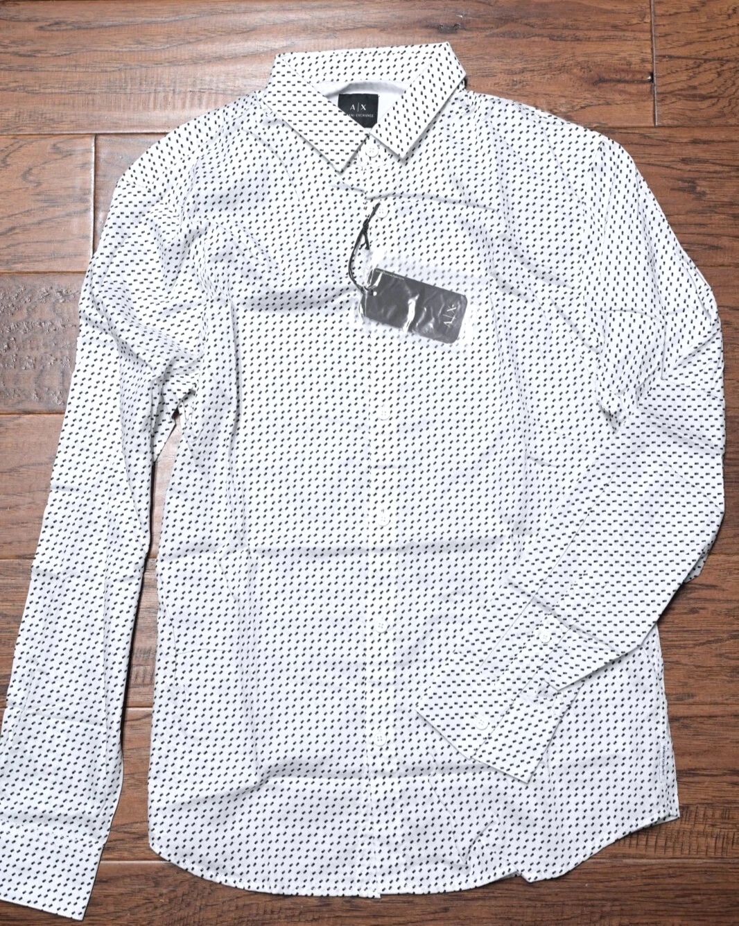 Armani Exchange A|X Men's Regular Fit White Spotted 100% Cotton Fashion Shirt M