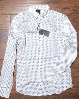 Armani Exchange A|X Men's Regular Fit White Spotted 100% Cotton Fashion Shirt S