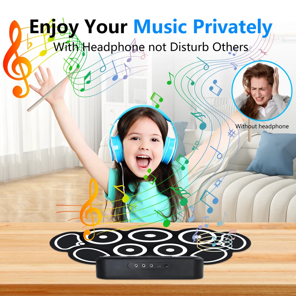 Electronic 9-Pads Digital Drum Pads USB Roll up Drum Set Silicone Electric Drum - Image 4 of 4