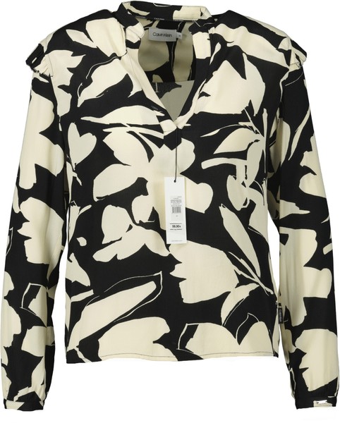 Neu! Calvin Klein Damen Langarm Bluse Schwarzem Blumenprint Macadamia Gr. 34-image