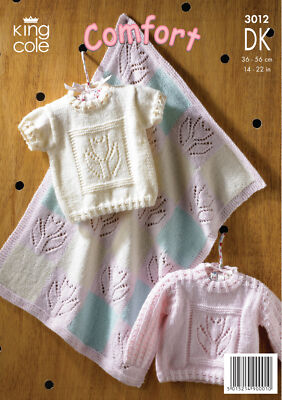 King Cole Double Knit DK Strickmuster Baby Blumen Pullover & Decke 3012