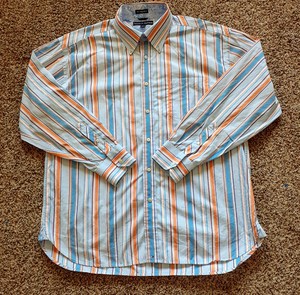 Vintage-Colorful-Tommy-Hilfiger-Mens-Striped-Shirt-80s-2ply-Fabric-XL-NWOT