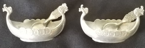 Norwegian Viking Ships Salt Cellars (×2) HANDSTOPT TPB TINN Pewter - Picture 3 of 4