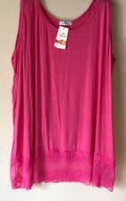 NEW LADIES PLUS SIZE SUMMER JERSEY LACE HEM TOP SLEEVELESS TUNIC*7 COLOURS*
